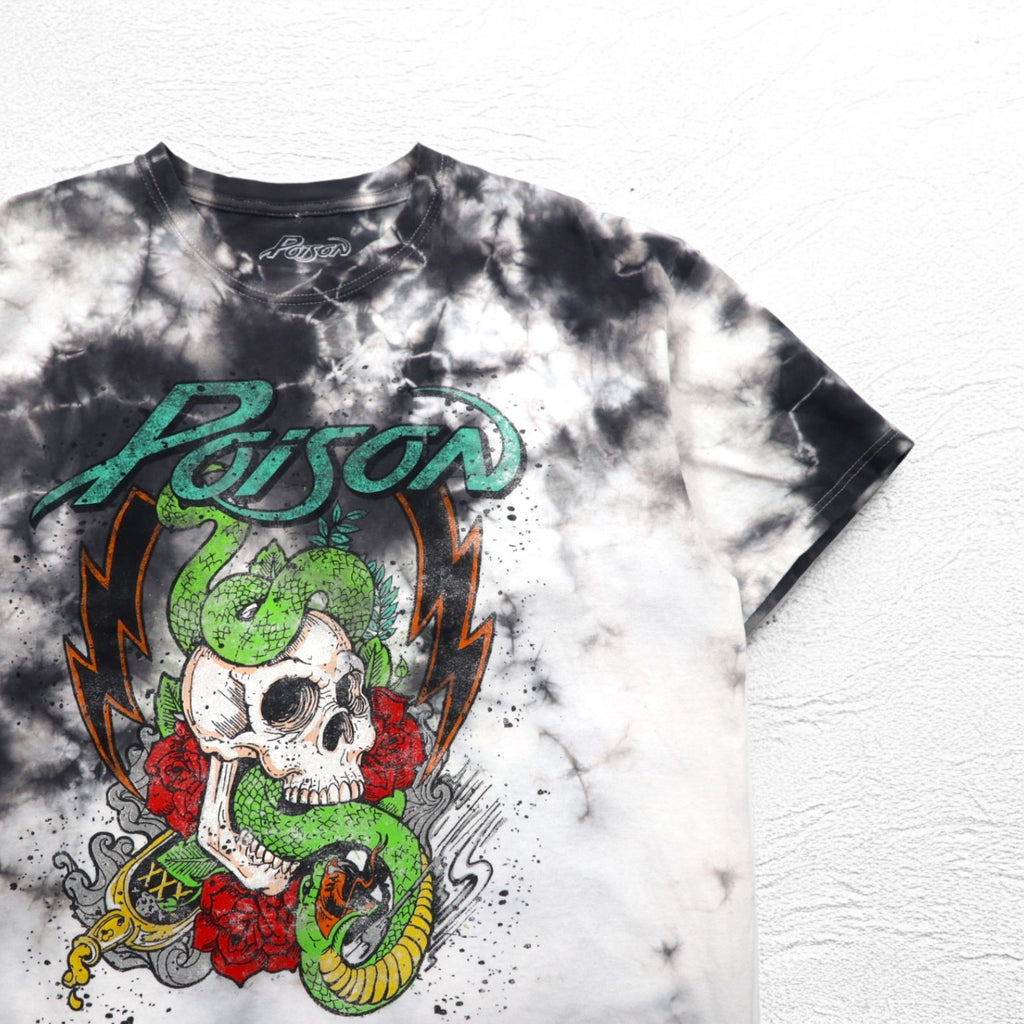 POISON Band T-Shirt XL Tie-dye White Grey Skull Made in Mexico