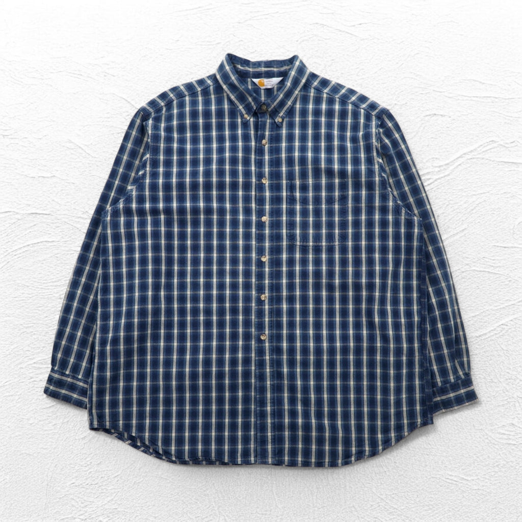 carhartt ボタンダウン フランネルシャツ 2XL ビッグサイズ ブルー チェック コットン