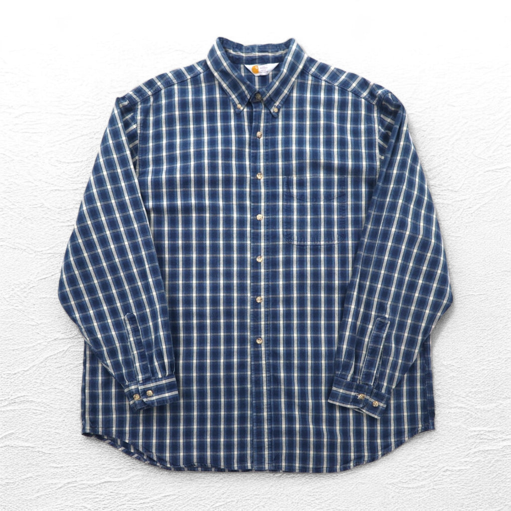 carhartt ボタンダウン フランネルシャツ 2XL ビッグサイズ ブルー チェック コットン