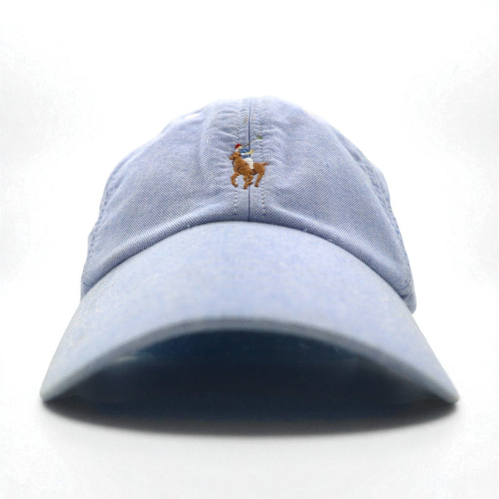 POLO RALPH LAUREN オックスフォード ベースボールキャップ 59cm ブルー コットン スモールポニー刺繍 未使用品