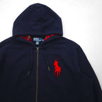 Polo Ralph Lauren 90年代 ビッグポニー 刺繍 リバースウィーブ ジップパーカー 2XL ネイビー ダブルジップ ビッグサイズ