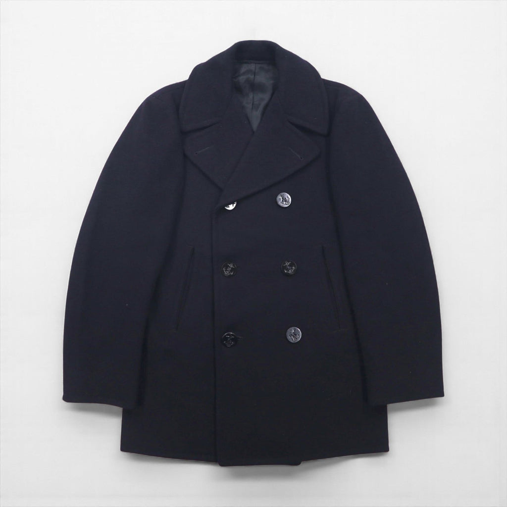 US NAVY 60s Vintage Pea Coat, Size L, Navy, 10-Button, Military Coat, Men's Wool Jersey