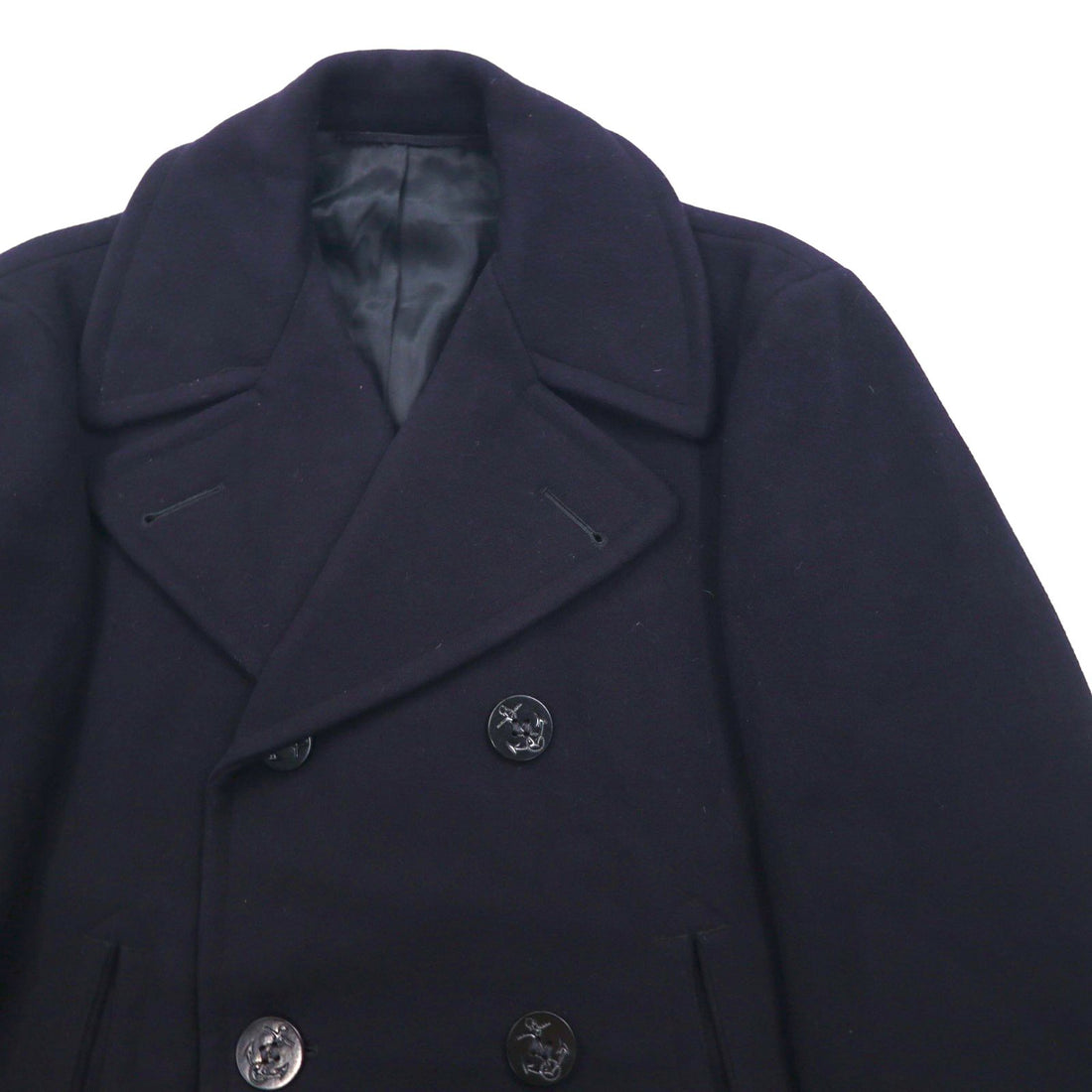 US NAVY 60s Vintage Pea Coat, Size L, Navy, 10-Button, Military Coat, Men's Wool Jersey