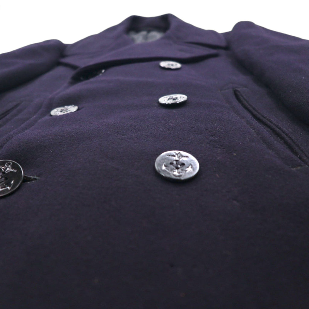 US NAVY 60s Vintage Pea Coat, Size L, Navy, 10-Button, Military Coat, Men's Wool Jersey