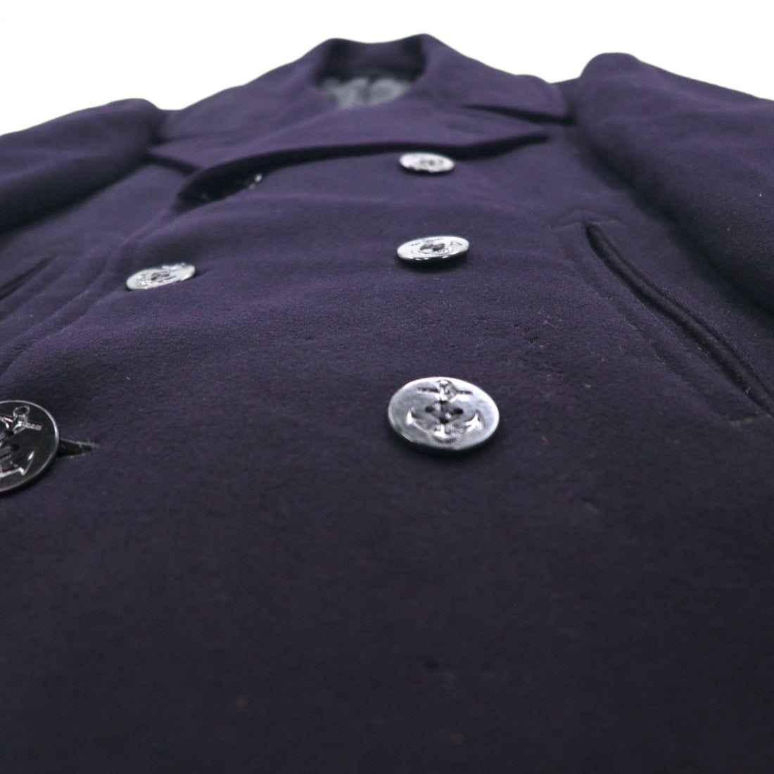 US NAVY 60s Vintage Pea Coat, Size L, Navy, 10-Button, Military Coat, Men's Wool Jersey