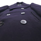 US NAVY 60s Vintage Pea Coat, Size L, Navy, 10-Button, Military Coat, Men's Wool Jersey