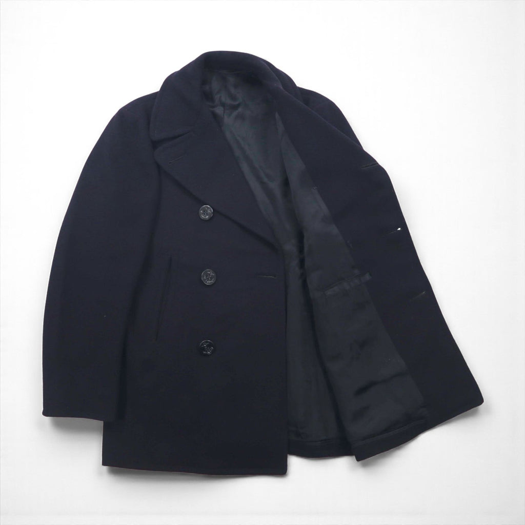 US NAVY 60s Vintage Pea Coat, Size L, Navy, 10-Button, Military Coat, Men's Wool Jersey
