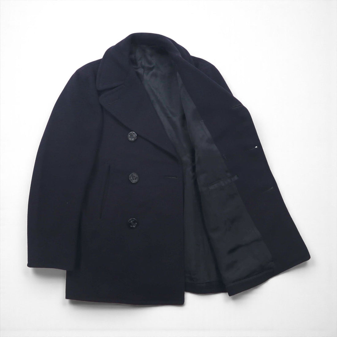 US NAVY 60s Vintage Pea Coat, Size L, Navy, 10-Button, Military Coat, Men's Wool Jersey