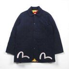 YAMANE ( EVISU ) ツイード キルティングジャケット L ネイビー 刺繍 カモメ 中綿 タータンチェック裏地
