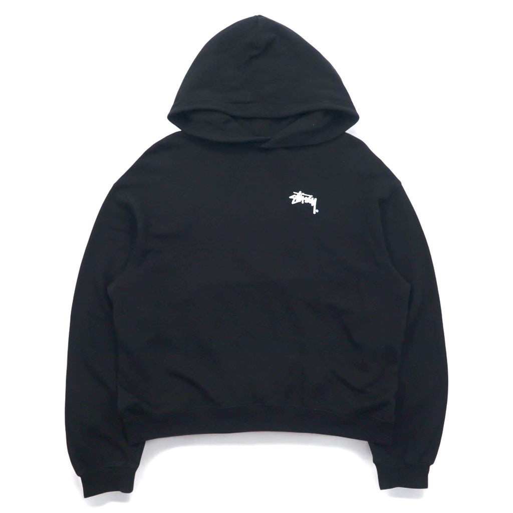Stussy ドロップショルダー プルオーバーパーカー M ブラック ストックロゴ
