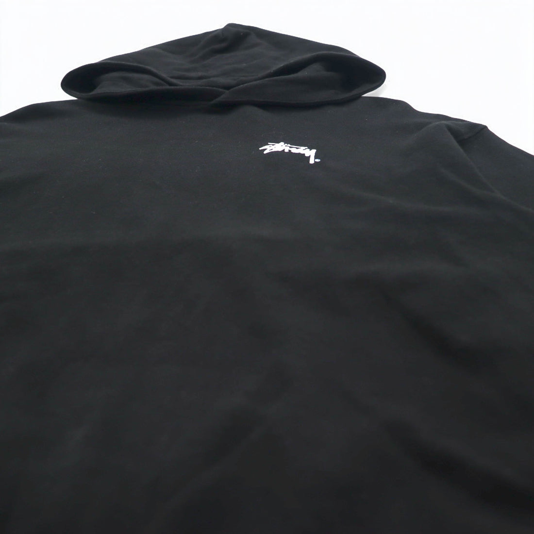 Stussy ドロップショルダー プルオーバーパーカー M ブラック ストックロゴ