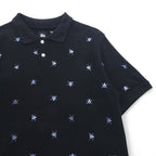 Stussy Skull Embroidered Polo Shirt, Size M, Black Cotton, Pique All-Over Print
