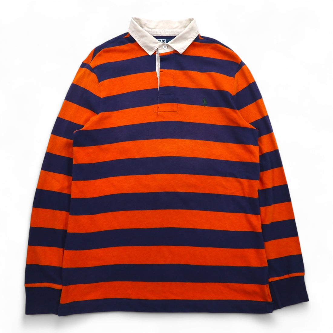 Polo by Ralph Lauren 90年代 ボーダー ラガーシャツ L オレンジ ネイビー CUSTOM FIT スモールポニー刺繍