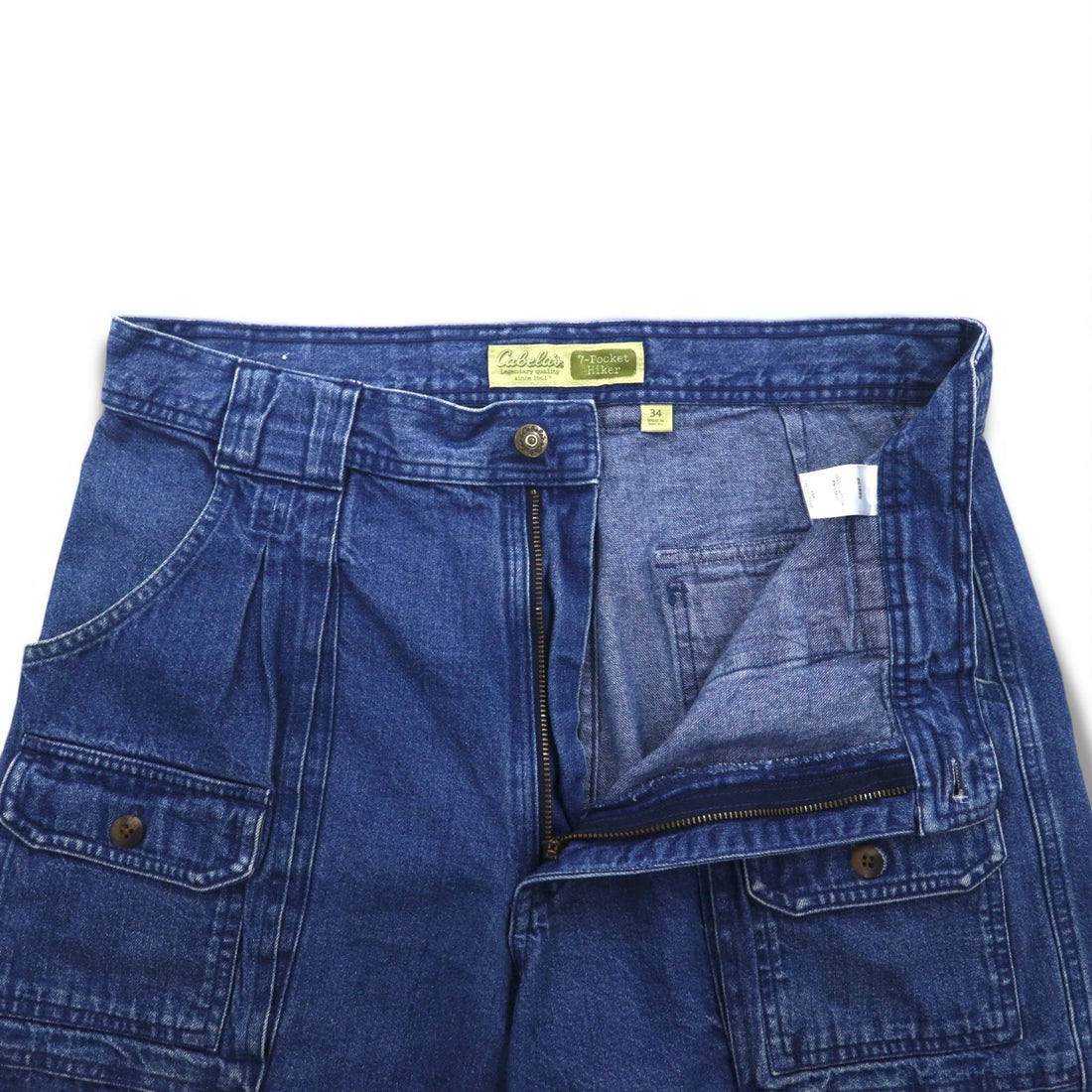 Cabela's Denim Bush Shorts 7-Pocket Hiker Shorts, Size L, Indigo Blue, Front Pocket