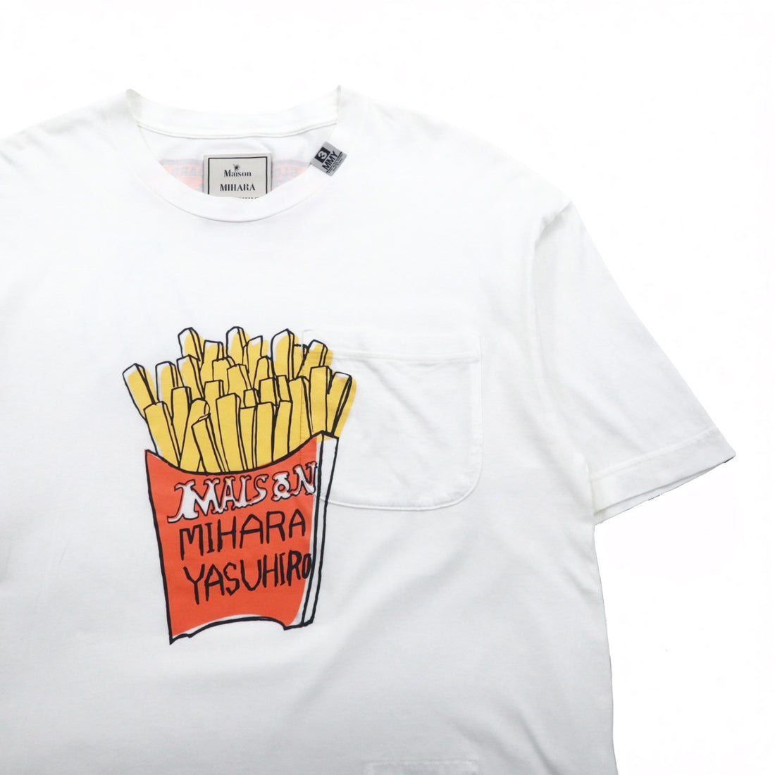 MAISON MIHARA YASUHIRO GONGON Pocket T-shirt with Foods Print, Potato Print, White, Size L, Made in Japan