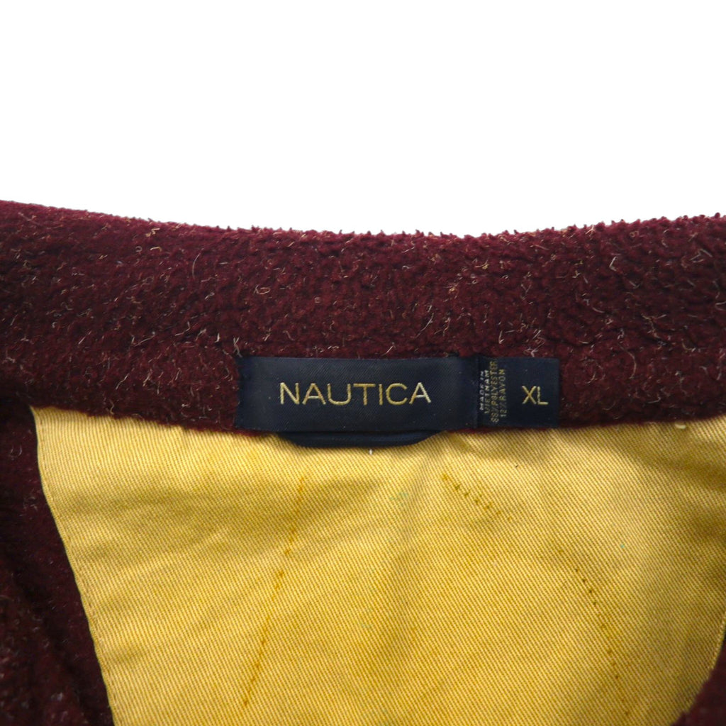 NAUTICA ハーフジップ プルオーバー フリースジャケット XL ボルドー サイドジップポケット パイル スタンドカラー