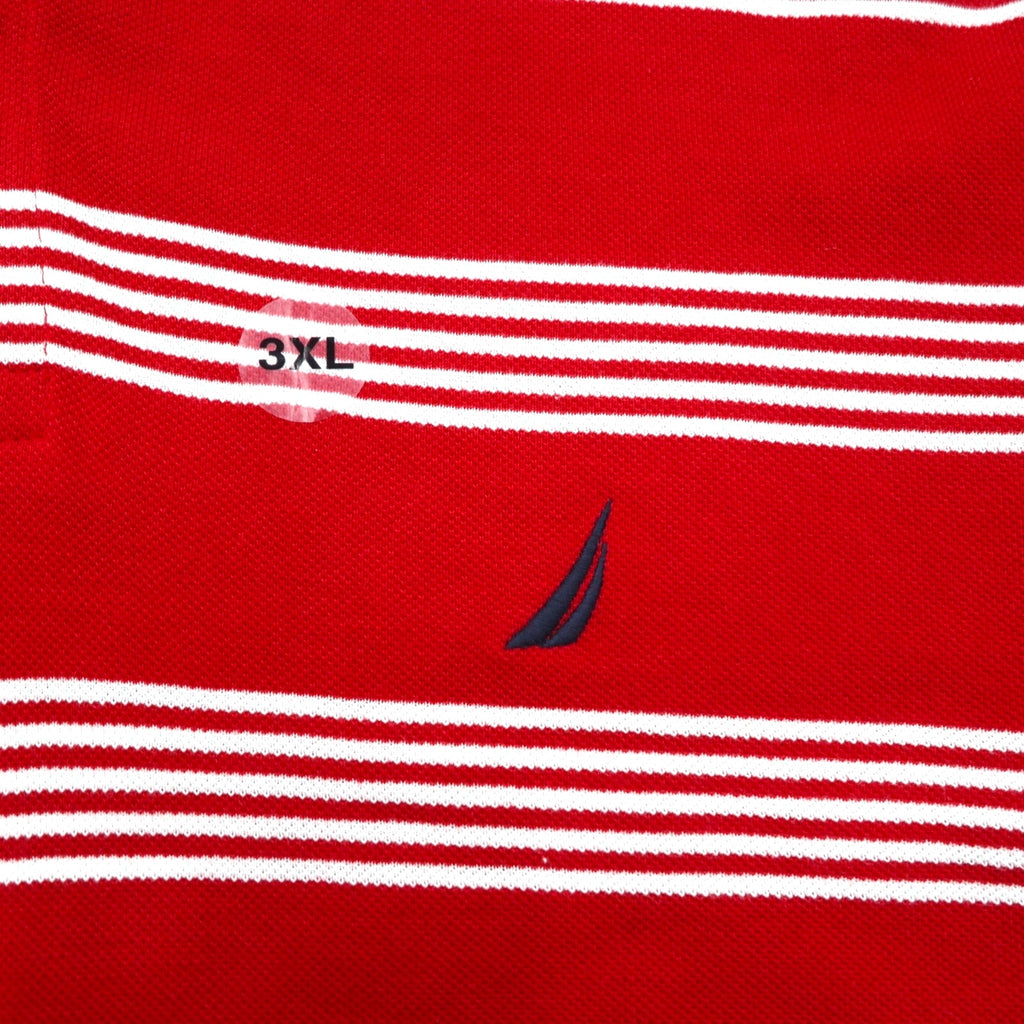 NAUTICA Big Size Striped Polo Shirt 3XL Red Cotton Pique One Point Logo Embroidery Unused