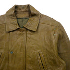 80s France Vintage Belted Leather Jacket シボ革 レザーコート XL 比翼 ベルト付き 80年代 フランス製 McDouglas PARIS