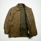 80s France Vintage Belted Leather Jacket シボ革 レザーコート XL 比翼 ベルト付き 80年代 フランス製 McDouglas PARIS
