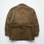 80s France Vintage Belted Leather Jacket シボ革 レザーコート XL 比翼 ベルト付き 80年代 フランス製 McDouglas PARIS