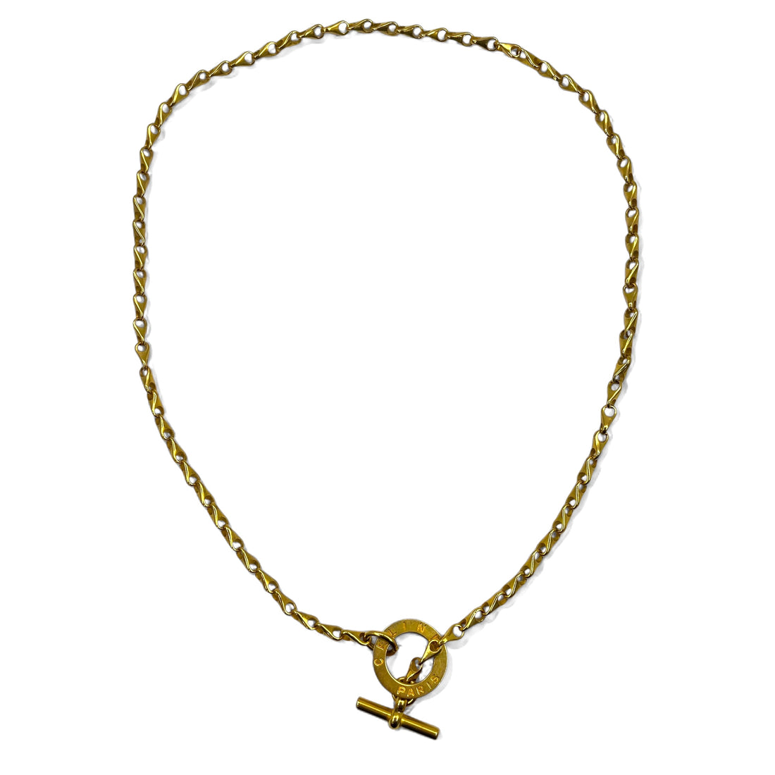 CELINE 80s Made in Italy Vintage 2WAY Chain Belt Necklace Circle Logo Toggle Gold Metal
