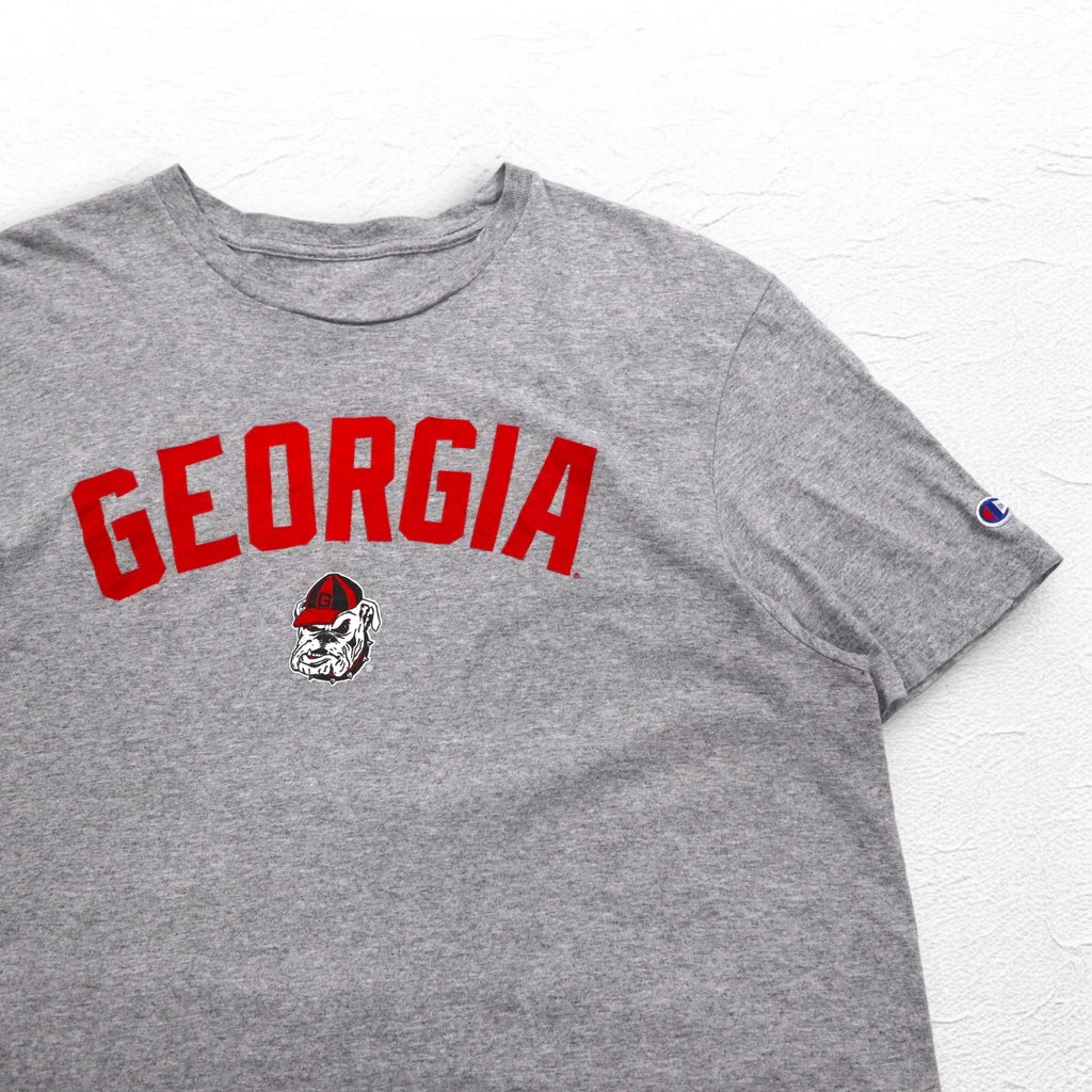 Champion Arch Logo College Print T-Shirt 2XL Grey GEORGIA BULLDOGS Made in Honduras