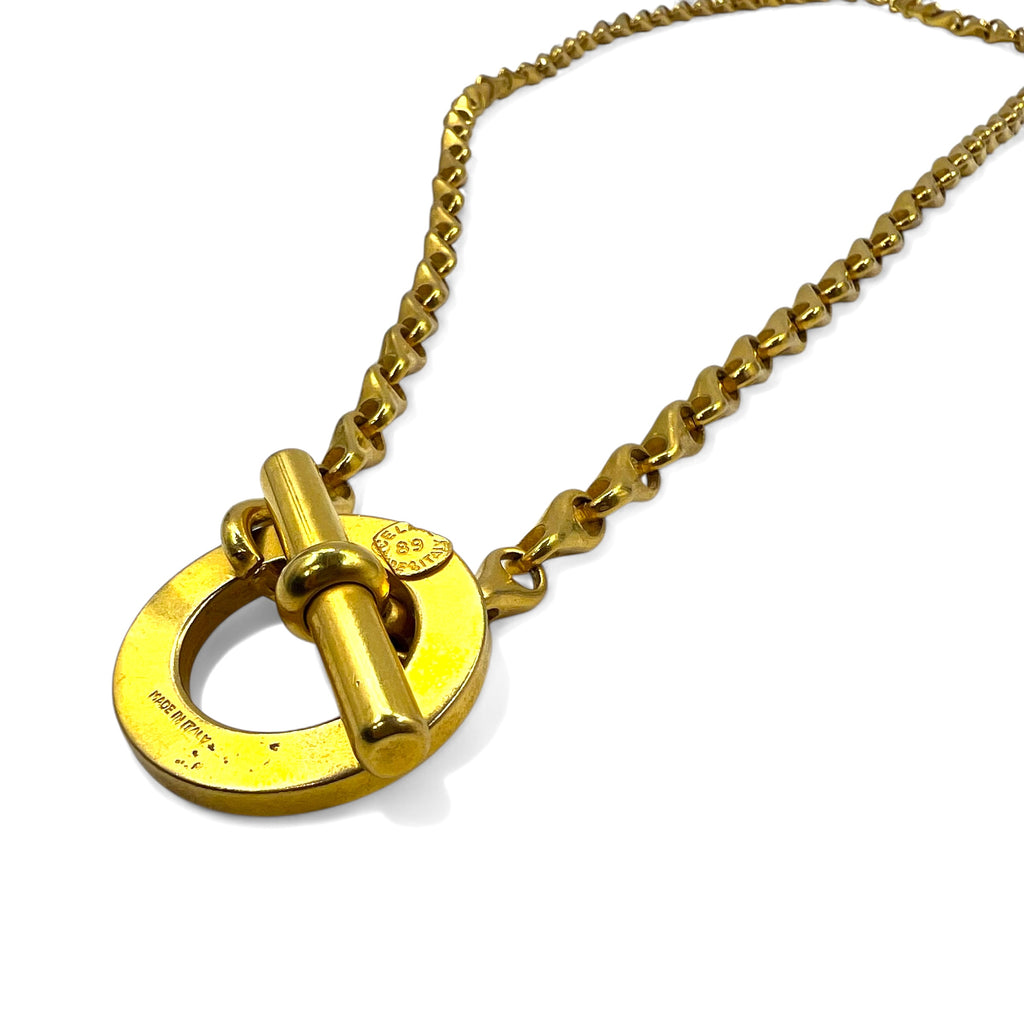 CELINE 80s Made in Italy Vintage 2WAY Chain Belt Necklace Circle Logo Toggle Gold Metal