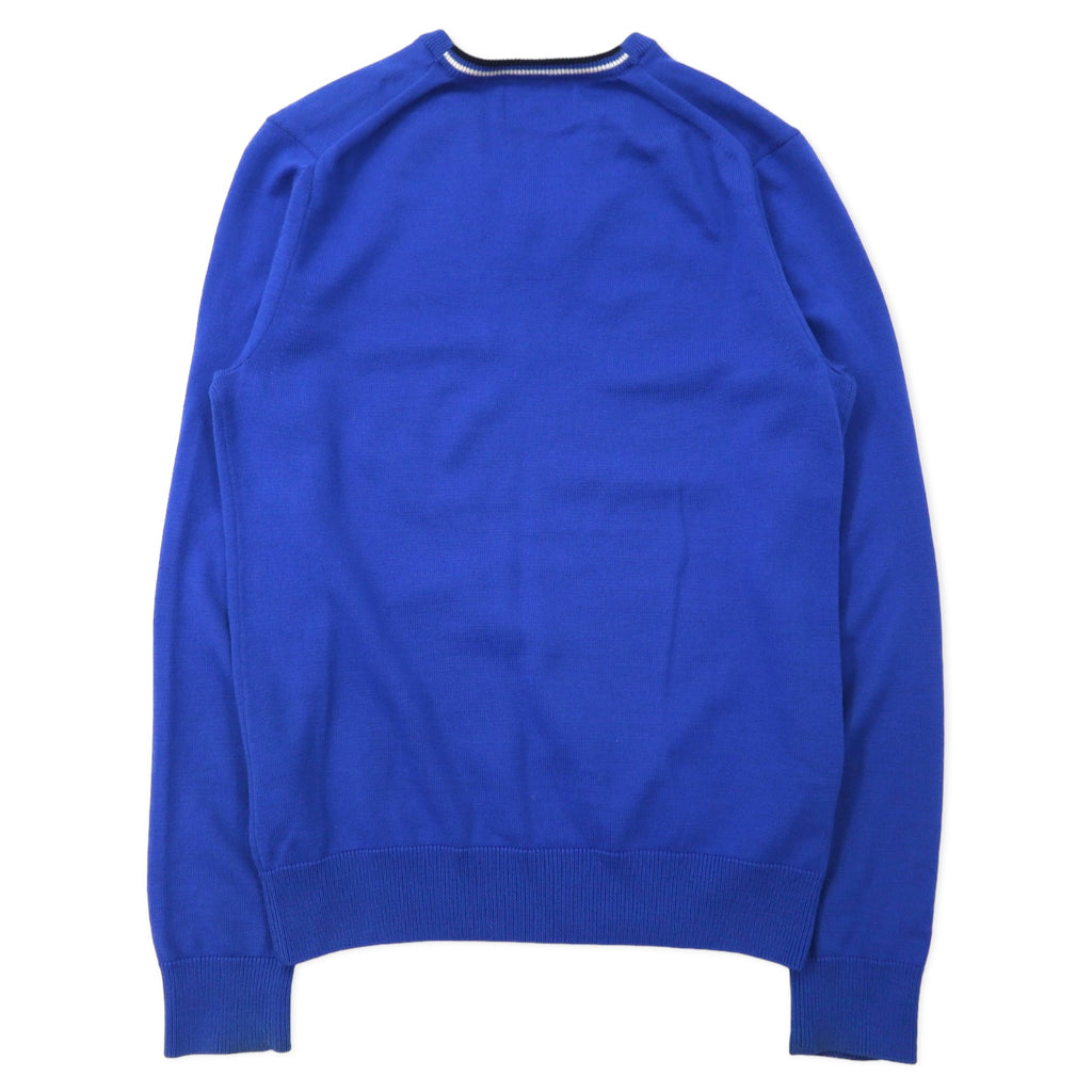 FRED PERRY V-neck merino wool knit sweater S blue one point logo embroidery K8225