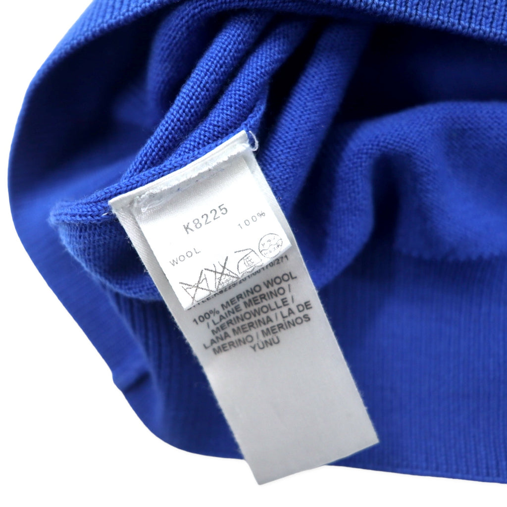 FRED PERRY V-neck merino wool knit sweater S blue one point logo embroidery K8225