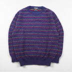 CHAPS RALPH LAUREN 90s Made in Japan Crew Neck All-Over Print Knit Sweater, Size M, Navy Wool