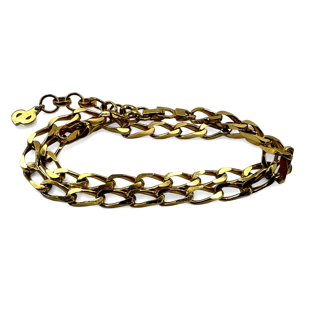 Christian Dior Made in Germany Vintage 2WAY Kihei Chain Necklace 2-Row Bracelet Gold Logo GERMANY Engraved