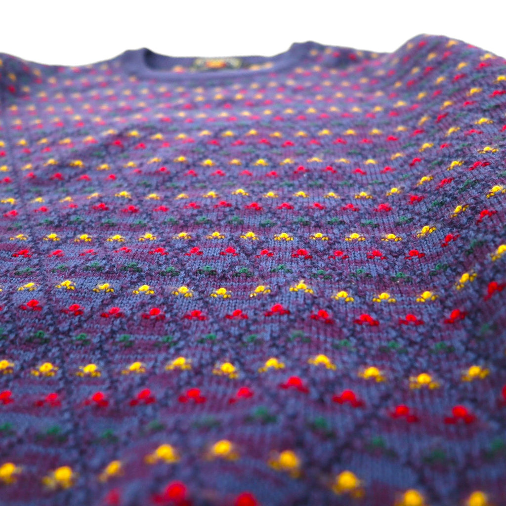 CHAPS RALPH LAUREN 90s Made in Japan Crew Neck All-Over Print Knit Sweater, Size M, Navy Wool