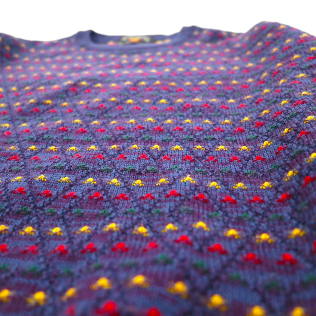 CHAPS RALPH LAUREN 90s Made in Japan Crew Neck All-Over Print Knit Sweater, Size M, Navy Wool