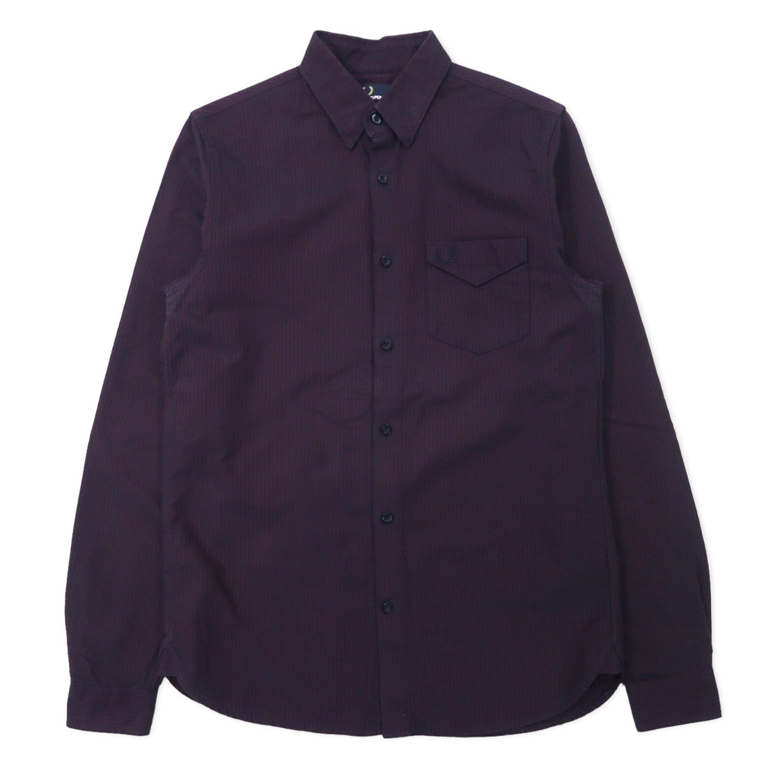 日本然リトテ-古着オンライン-FRED PERRY ボタンダウンシャツ S ボルドー ストライプ コットン ワンポイントロゴ刺繍 M2559-FRED PERRY button-down Shirts S bordeaux Striped cotton one point logo embroidery M2559