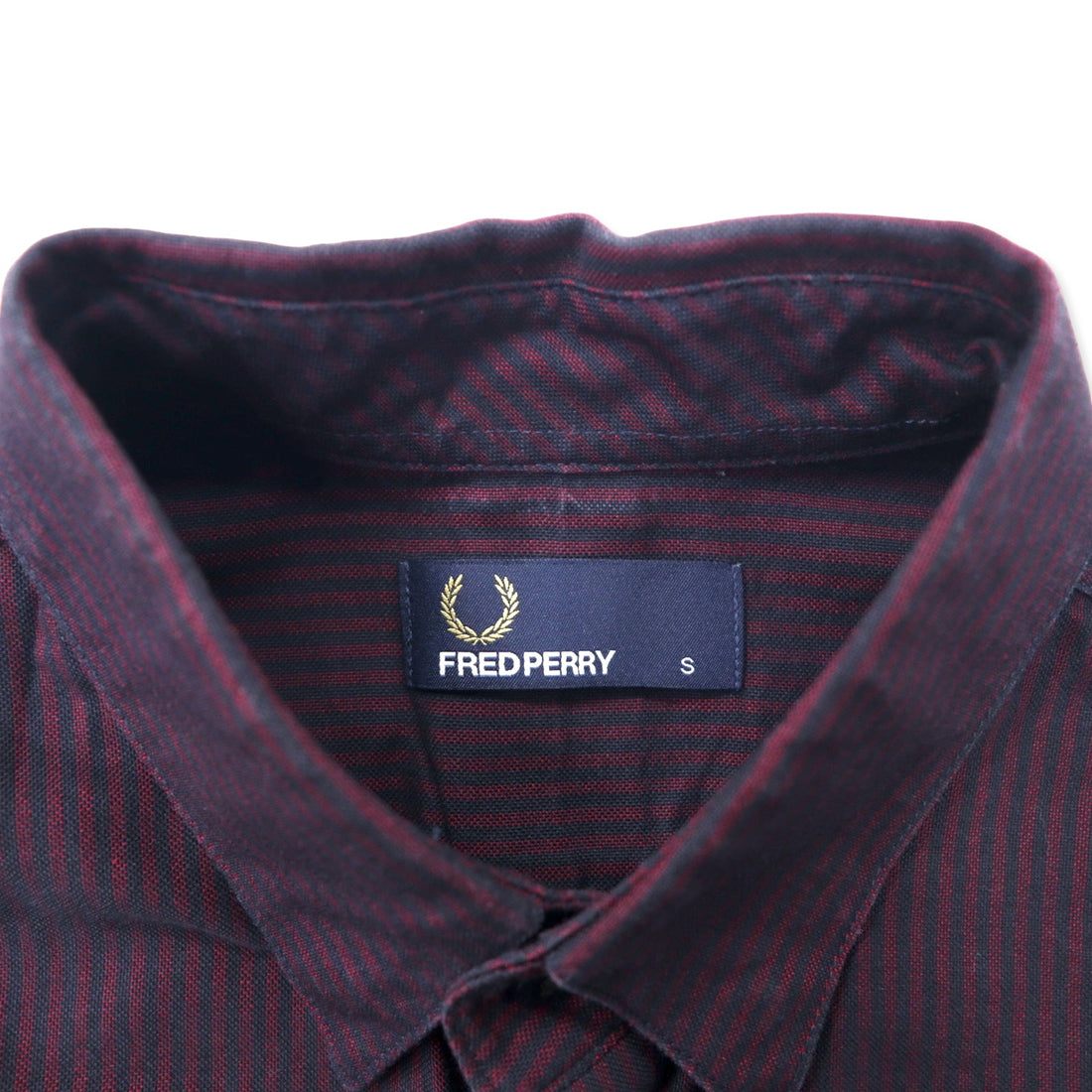 FRED PERRY Button Down Shirt S Bordeaux Striped Cotton One Point Logo Embroidery M2559