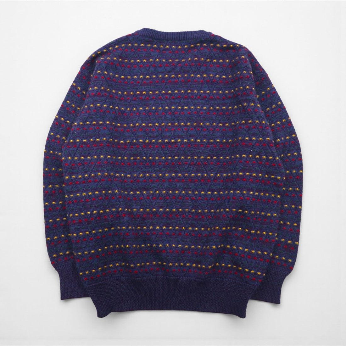 CHAPS RALPH LAUREN 90s Made in Japan Crew Neck All-Over Print Knit Sweater, Size M, Navy Wool