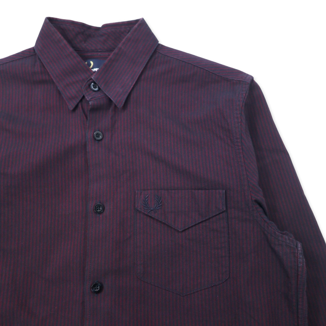 FRED PERRY Button Down Shirt S Bordeaux Striped Cotton One Point Logo Embroidery M2559