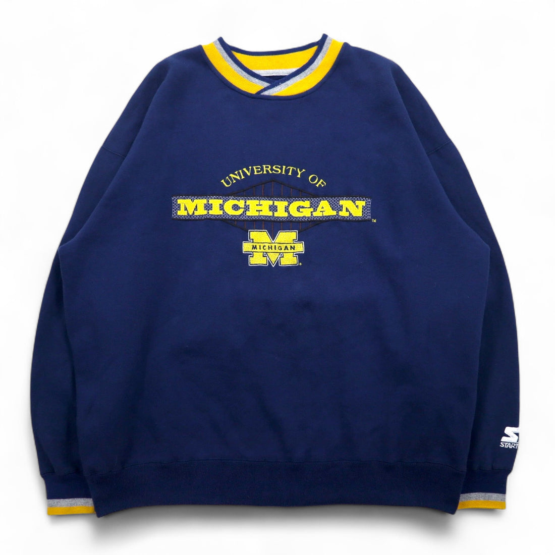 STARTER 90s College Embroidery Rib Line Sweatshirt XL Navy MICHIGAN