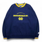 STARTER 90s College Embroidery Rib Line Sweatshirt XL Navy MICHIGAN