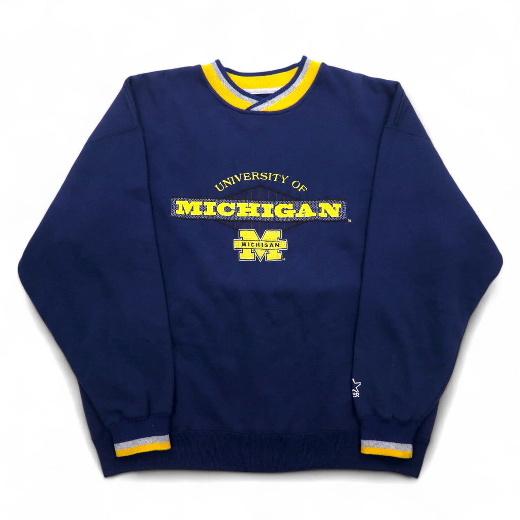 STARTER 90s College Embroidery Rib Line Sweatshirt XL Navy MICHIGAN