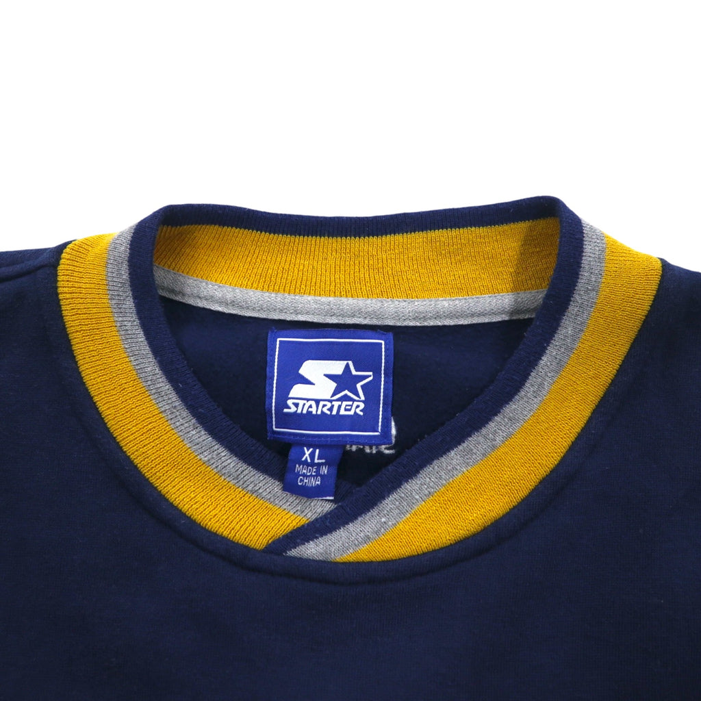 STARTER 90s College Embroidery Rib Line Sweatshirt XL Navy MICHIGAN