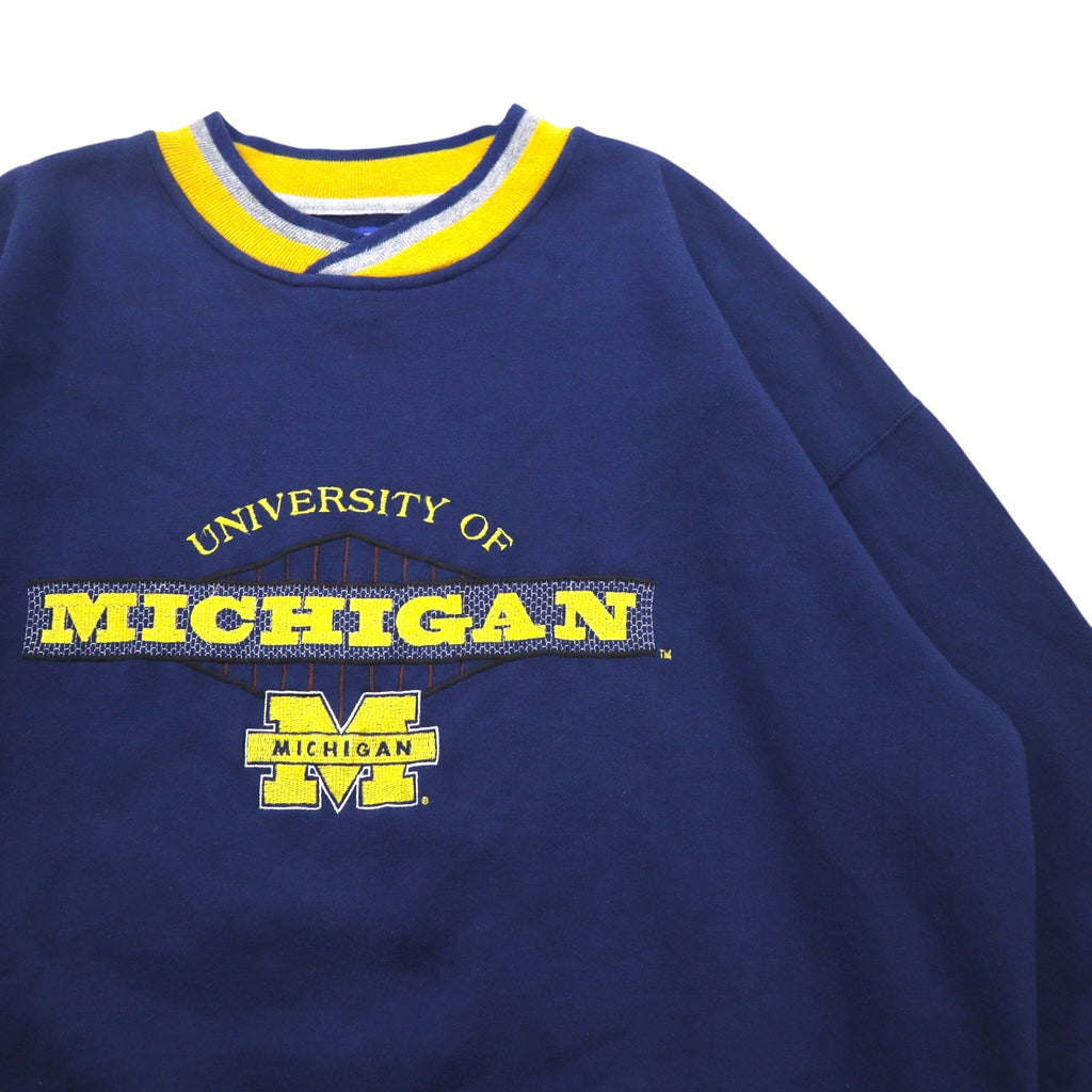 STARTER 90s College Embroidery Rib Line Sweatshirt XL Navy MICHIGAN