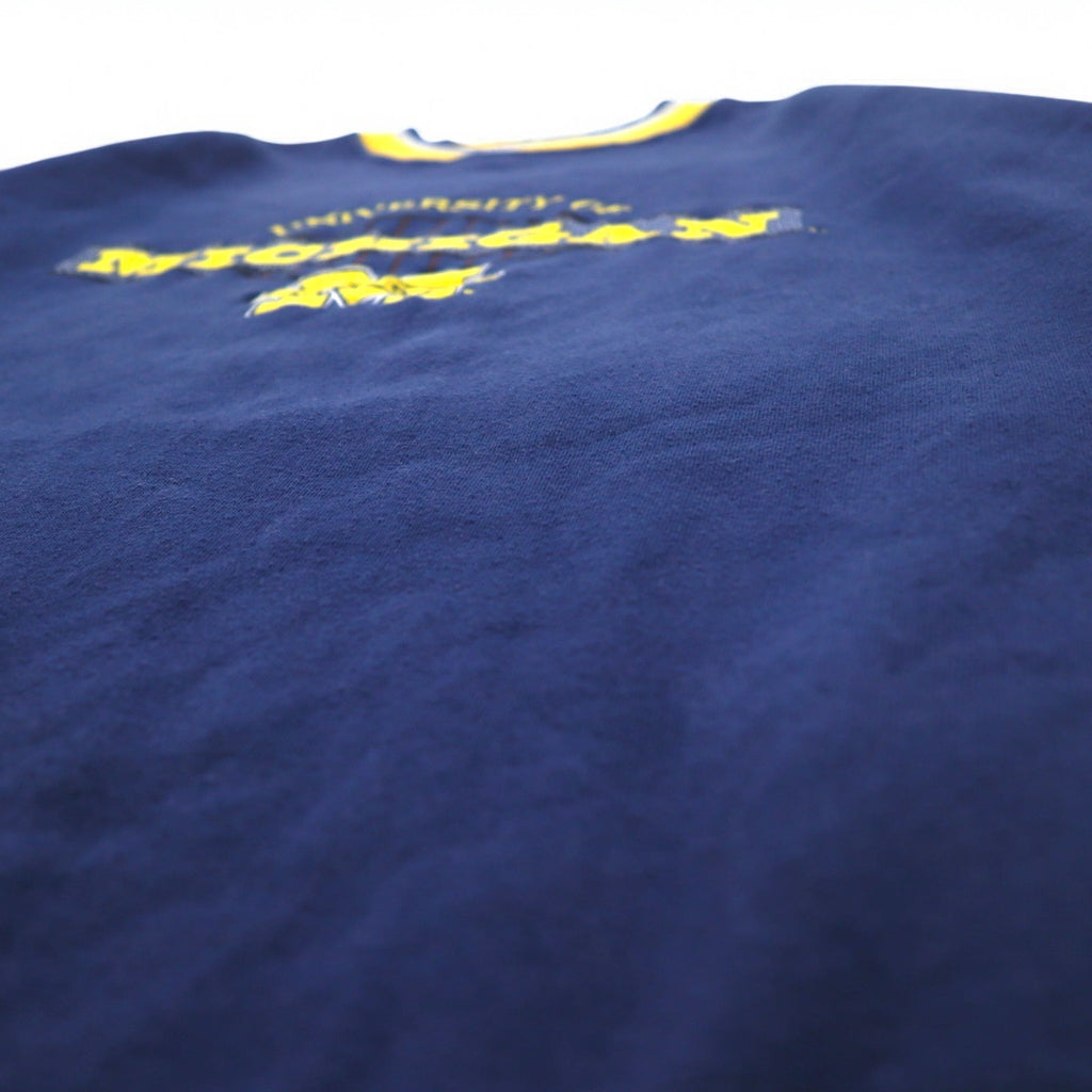 STARTER 90s College Embroidery Rib Line Sweatshirt XL Navy MICHIGAN