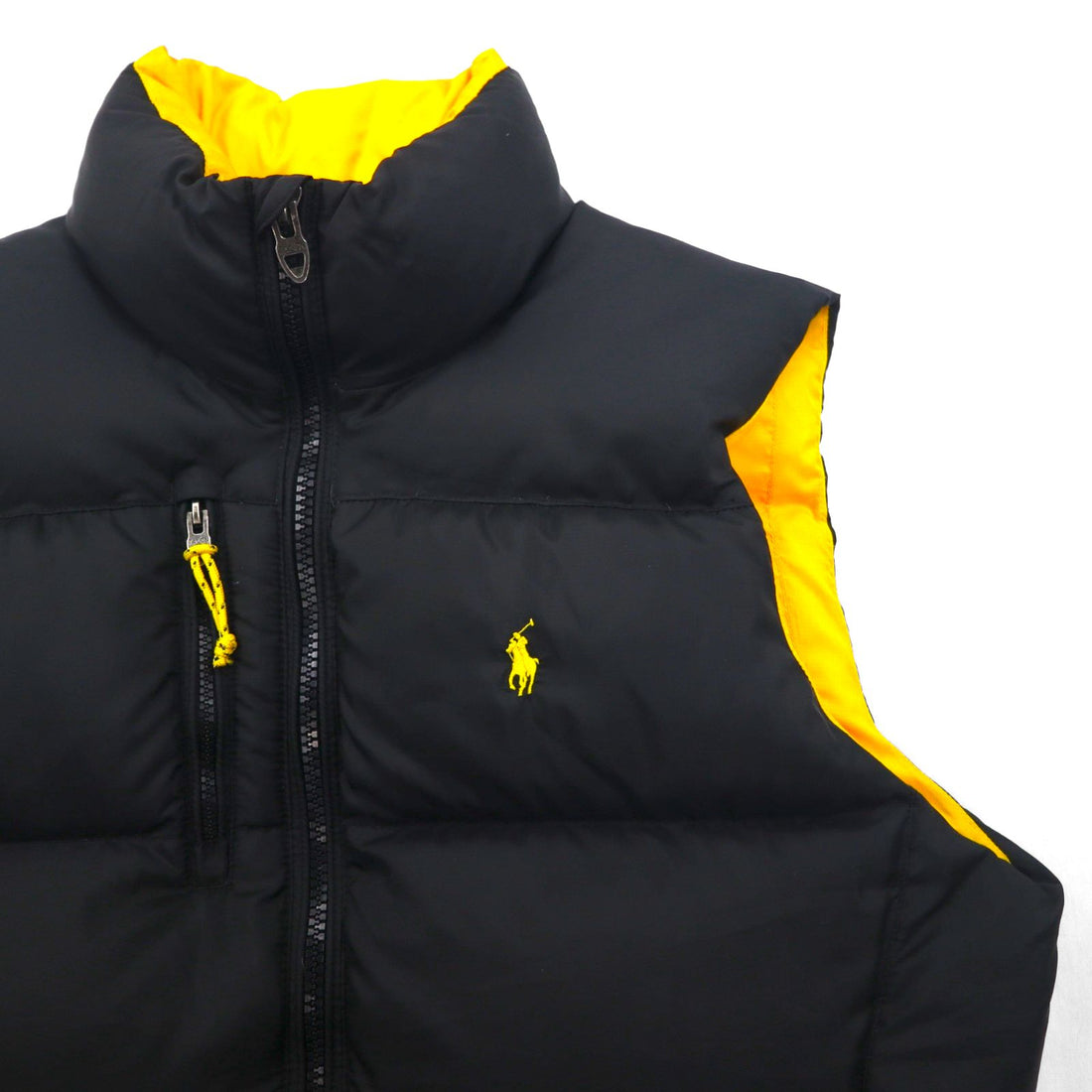 Polo Ralph Lauren スタンドカラー ダウンベスト L ブラック イエロー スモールポニー TALONジップ