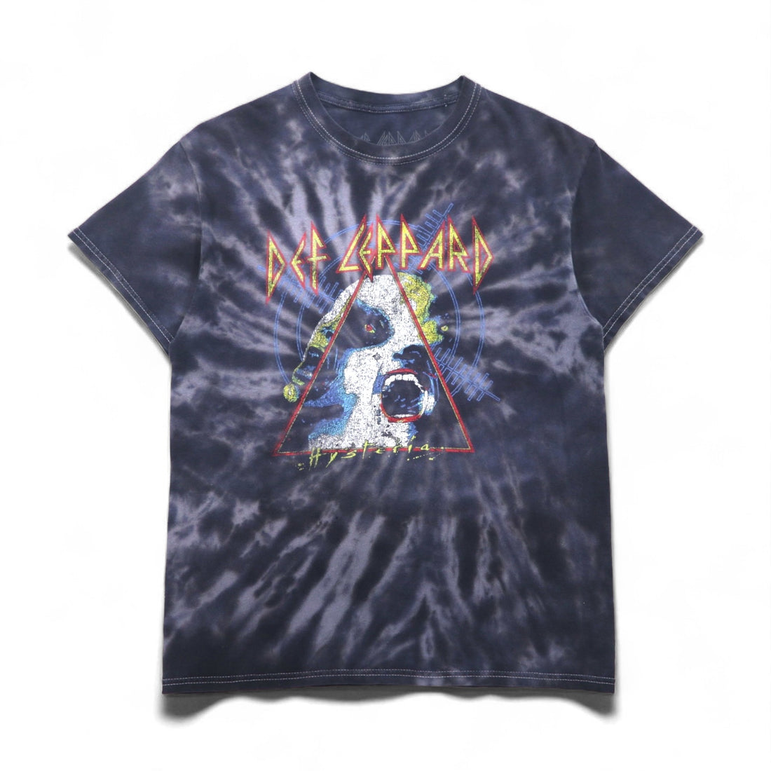 DEF LEPPARD Hysteria Rock Band T-Shirt, Size M, Gray, Tie-Dye, Bleach