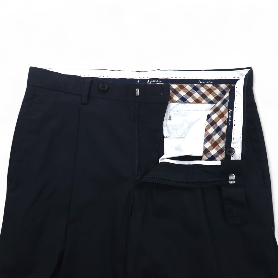 Aquasqutum Tuck Slacks Pants M Navy Cotton Made in Japan