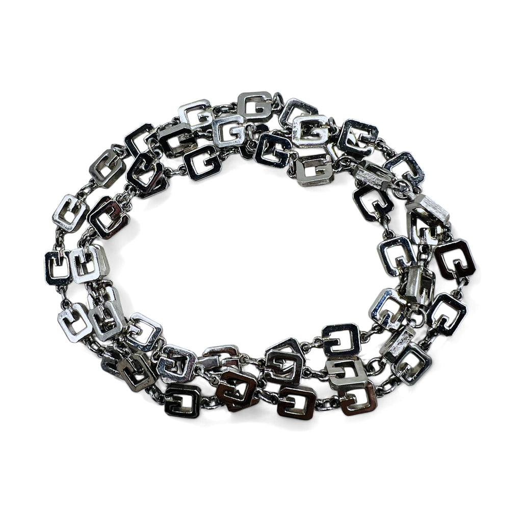 GIVENCHY Vintage Old 2WAY Necklace 3-Row Bracelet Silver Logo Motif