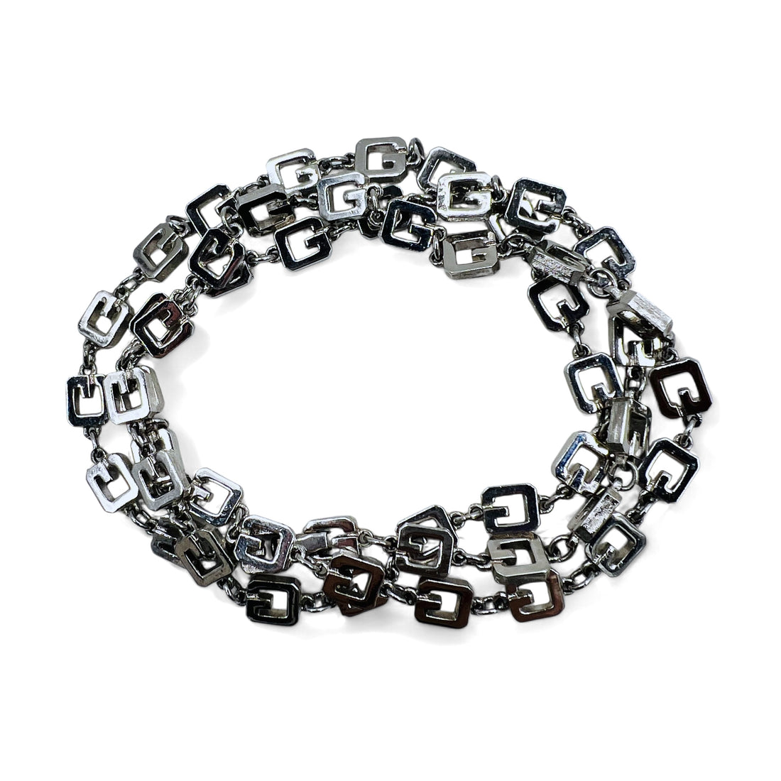 GIVENCHY Vintage Old 2WAY Necklace 3-Row Bracelet Silver Logo Motif