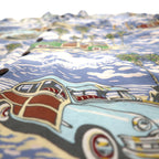 ART OF EDDY Y by REYN SPOONER 90s Hawaiian-Made Classic Car Aloha Shirt, Size XL, Blue, Spun Rayon