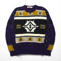 DOLCE 80s Japan Vintage Knit All-Over Print Knit Sweater, Size L, Purple Wool and Mohair Blend, Made in Japan, 1980s